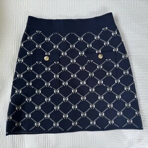 NWT Maje Bow Print Jino Jacquard Knit Skirt in Navy Size 40/M